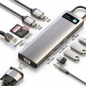 هاب 11 پورت بیسوس Baseus Metal Gleam 11 in 1 Multifunctional Type-C HUB CAHUB-CT0G توان 100 وات