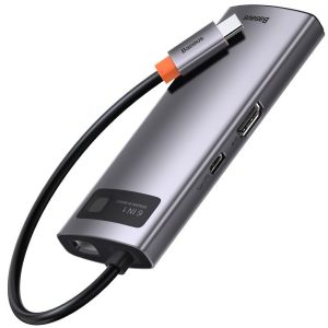 هاب 6 پورت بیسوس Baseus Metal Gleam 6 in 1 Multifunctional Type-C HUB CAHUB-CW0G توان 100 وات