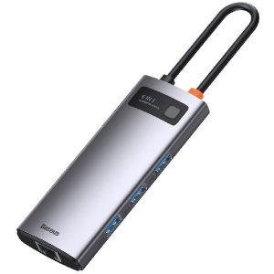 هاب 6 پورت بیسوس Baseus Metal Gleam 6 in 1 Multifunctional Type-C HUB CAHUB-CW0G توان 100 وات