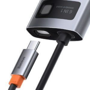 هاب 6 پورت بیسوس Baseus Metal Gleam 6 in 1 Multifunctional Type-C HUB CAHUB-CW0G توان 100 وات