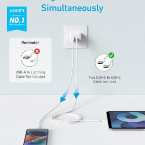 شارژر دیواری انکر مدل B2348 ظرفیت ۲۰ وات با کابل USB-C